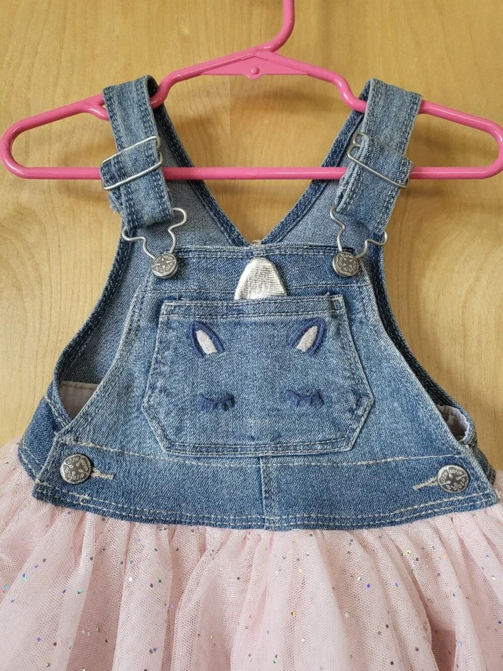 OshKosh Denim Overall Dress with Pink Tulle Sparkle Skirt Size 12M